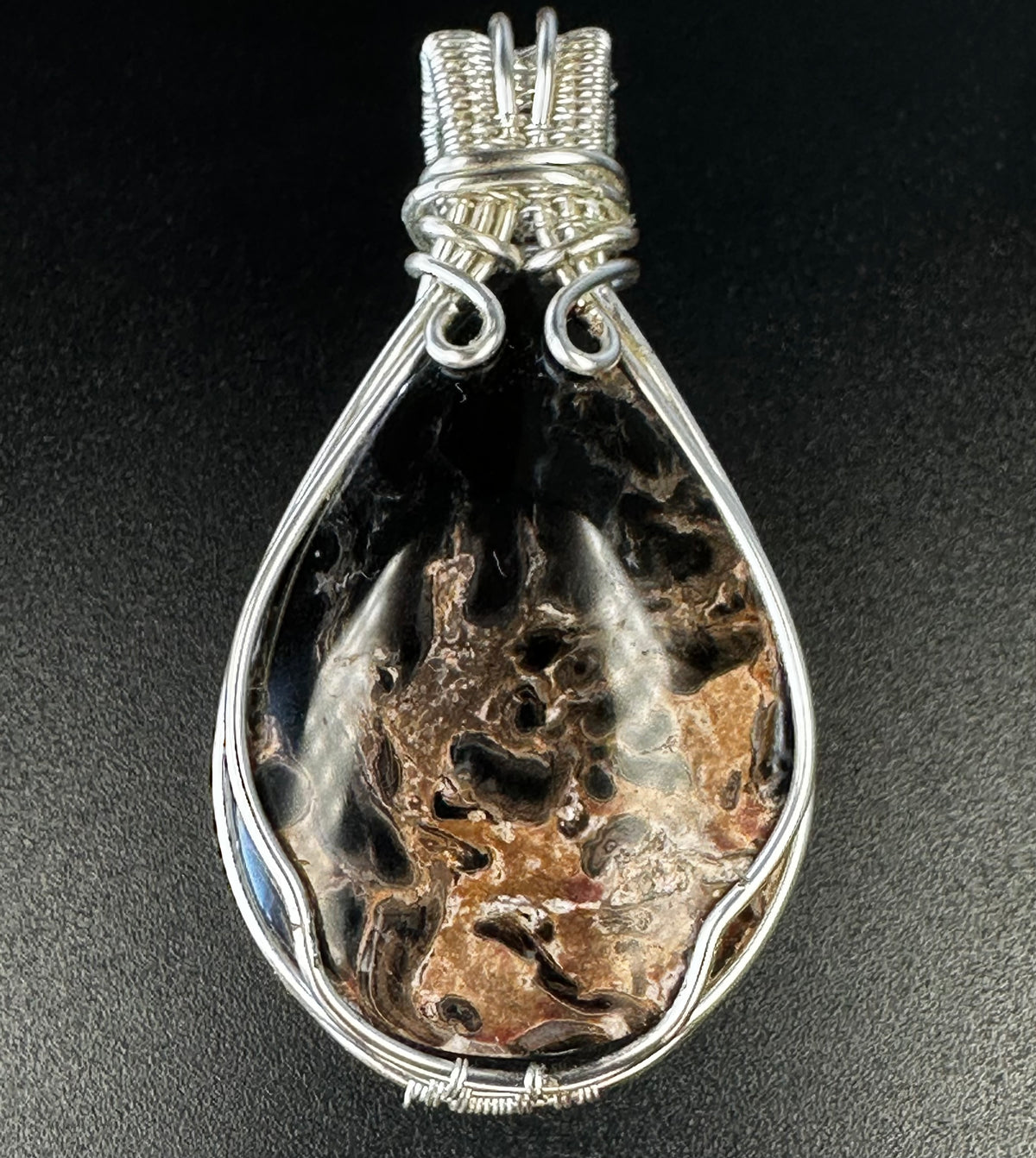 FP-03 The Ancestor natural Fossil Palm Root pendant in handwoven silver