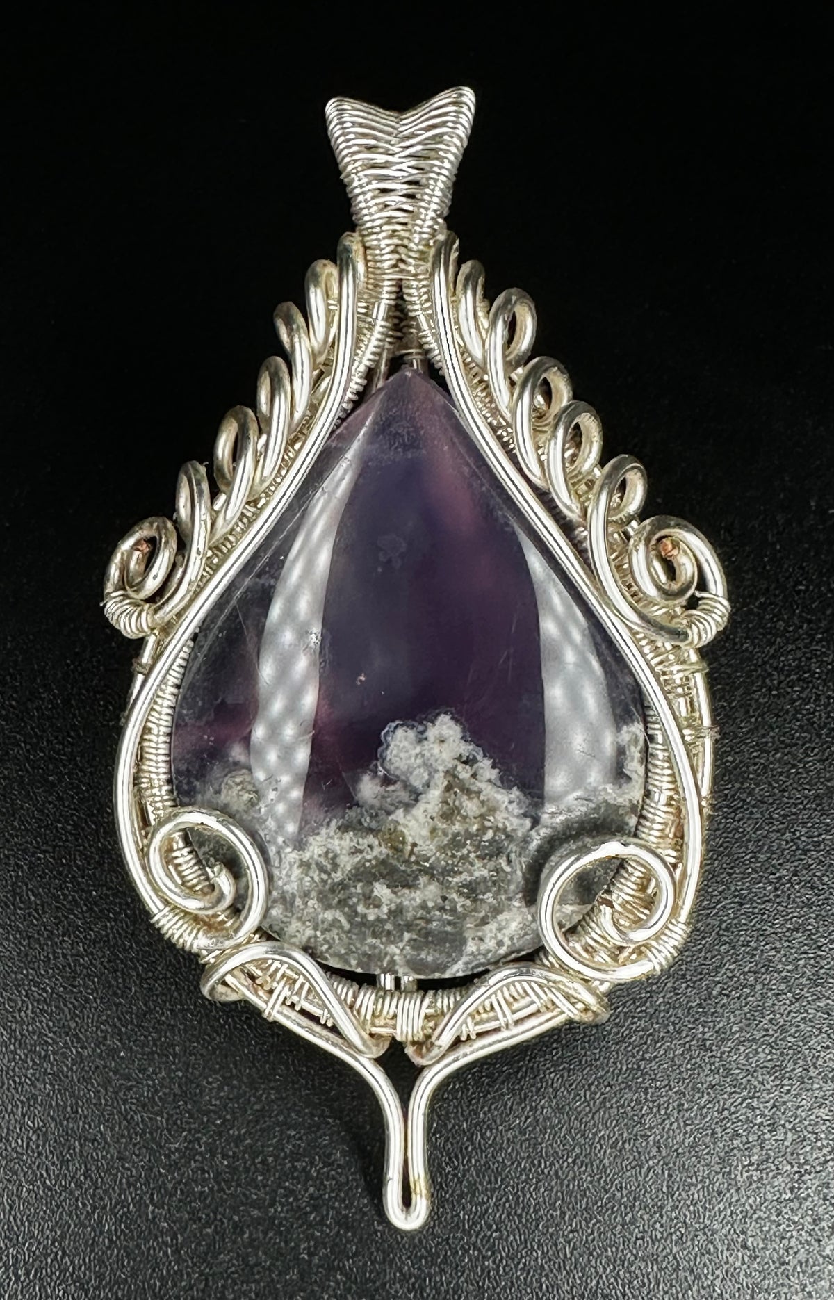 MA-01 The Sanctuary natural Moss Agate pendant with handwoven silver setting