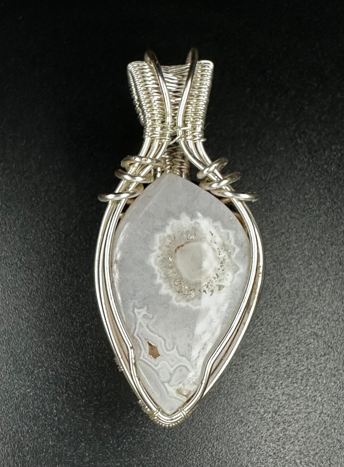 Snow White Agate Pendant SWA-01  — The Stillness| Handwoven Silver