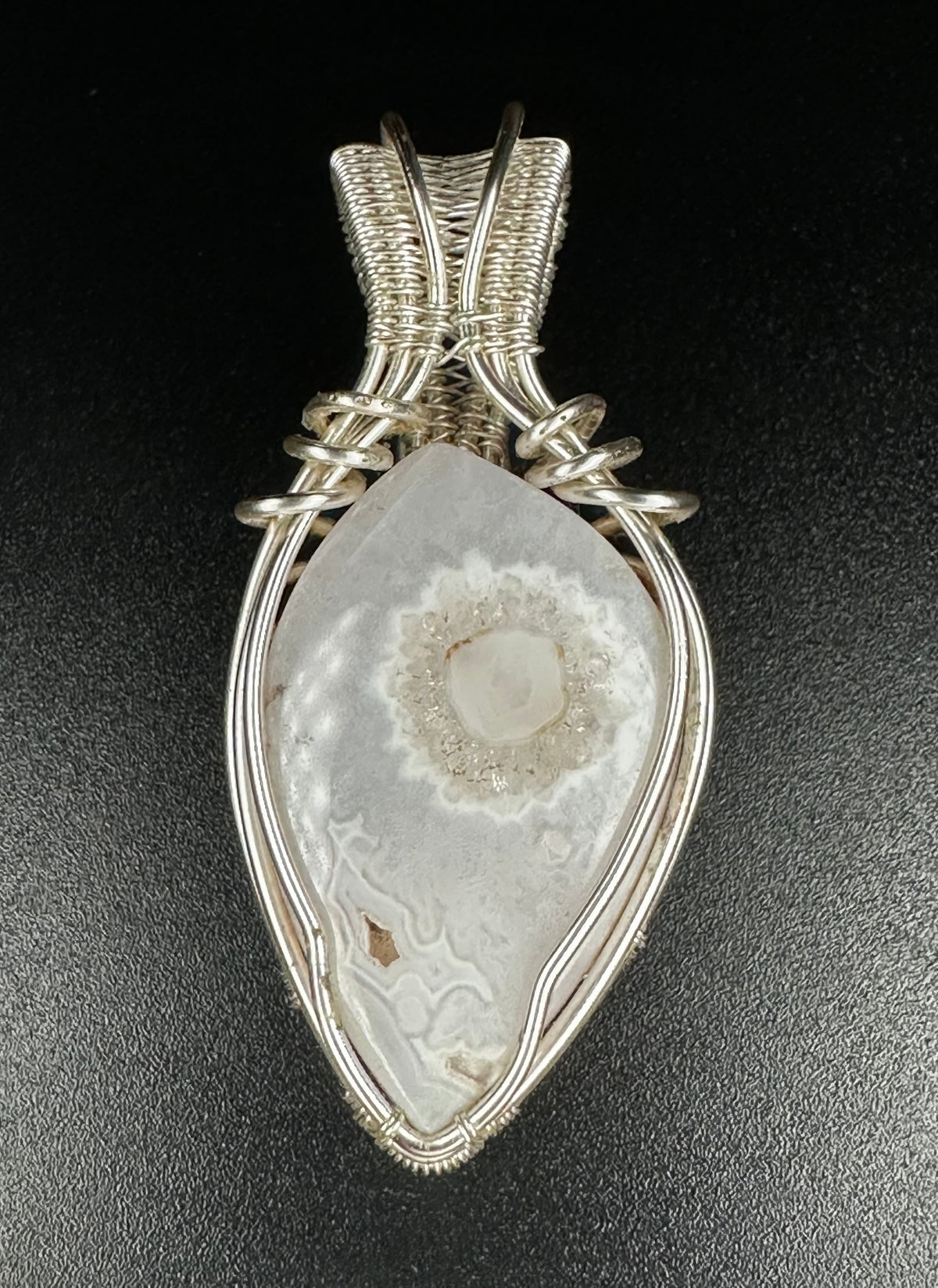 Snow White Agate Pendant SWA-01  — The Stillness| Handwoven Silver