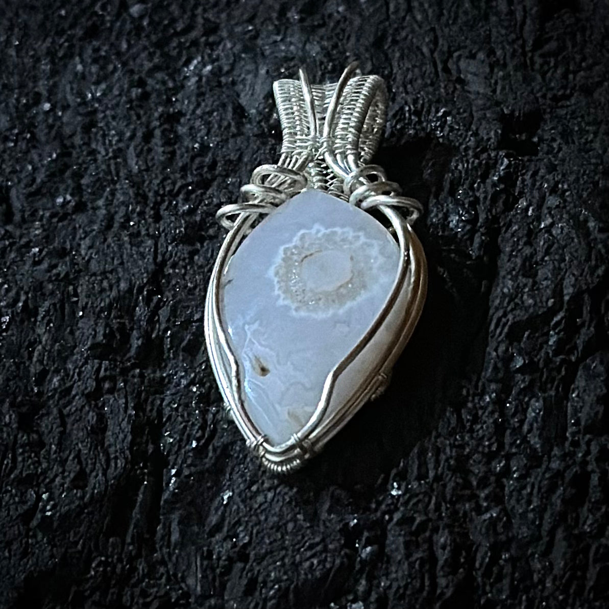 Snow White Agate Pendant SWA-01  — The Stillness| Handwoven Silver