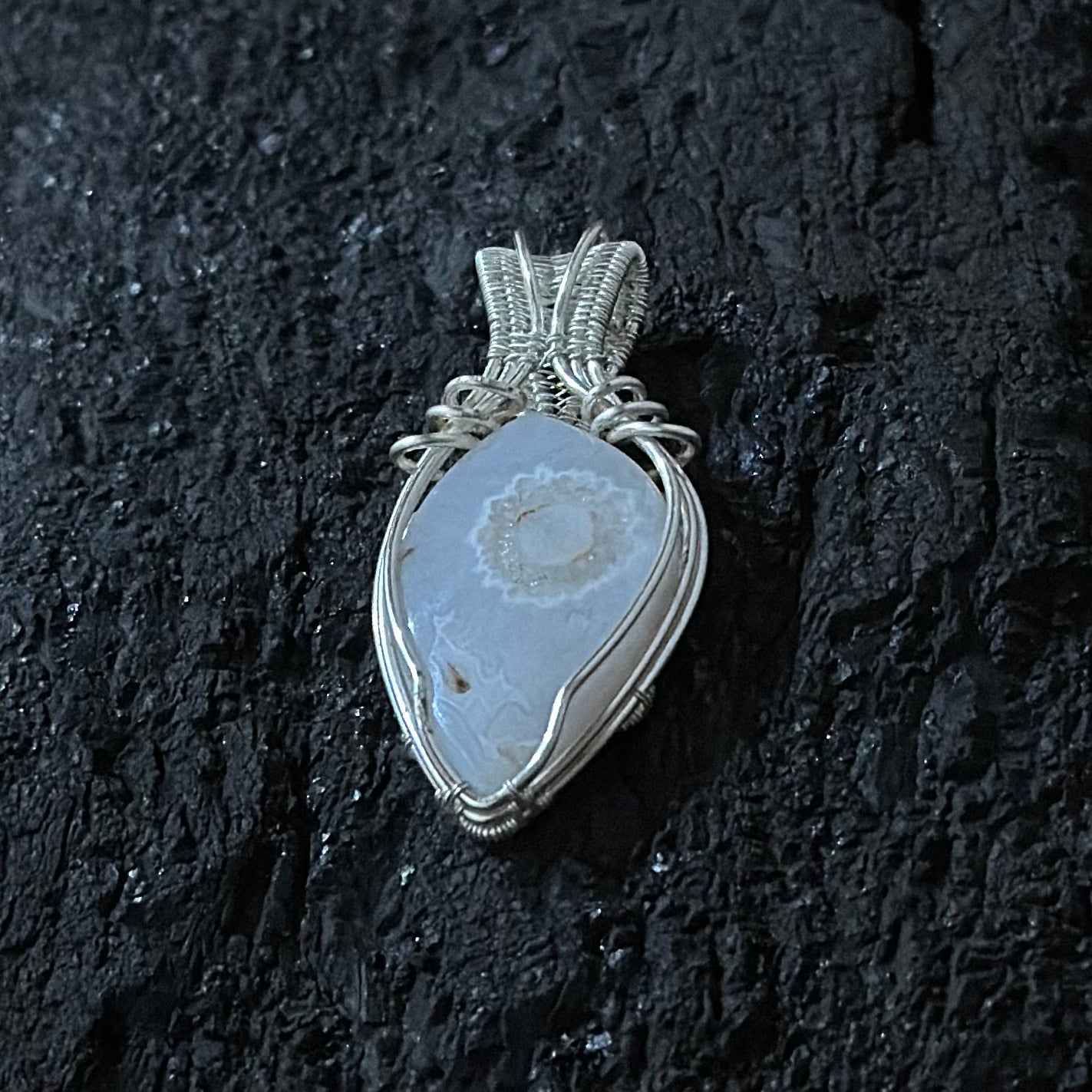Snow White Agate Pendant SWA-01  — The Stillness| Handwoven Silver